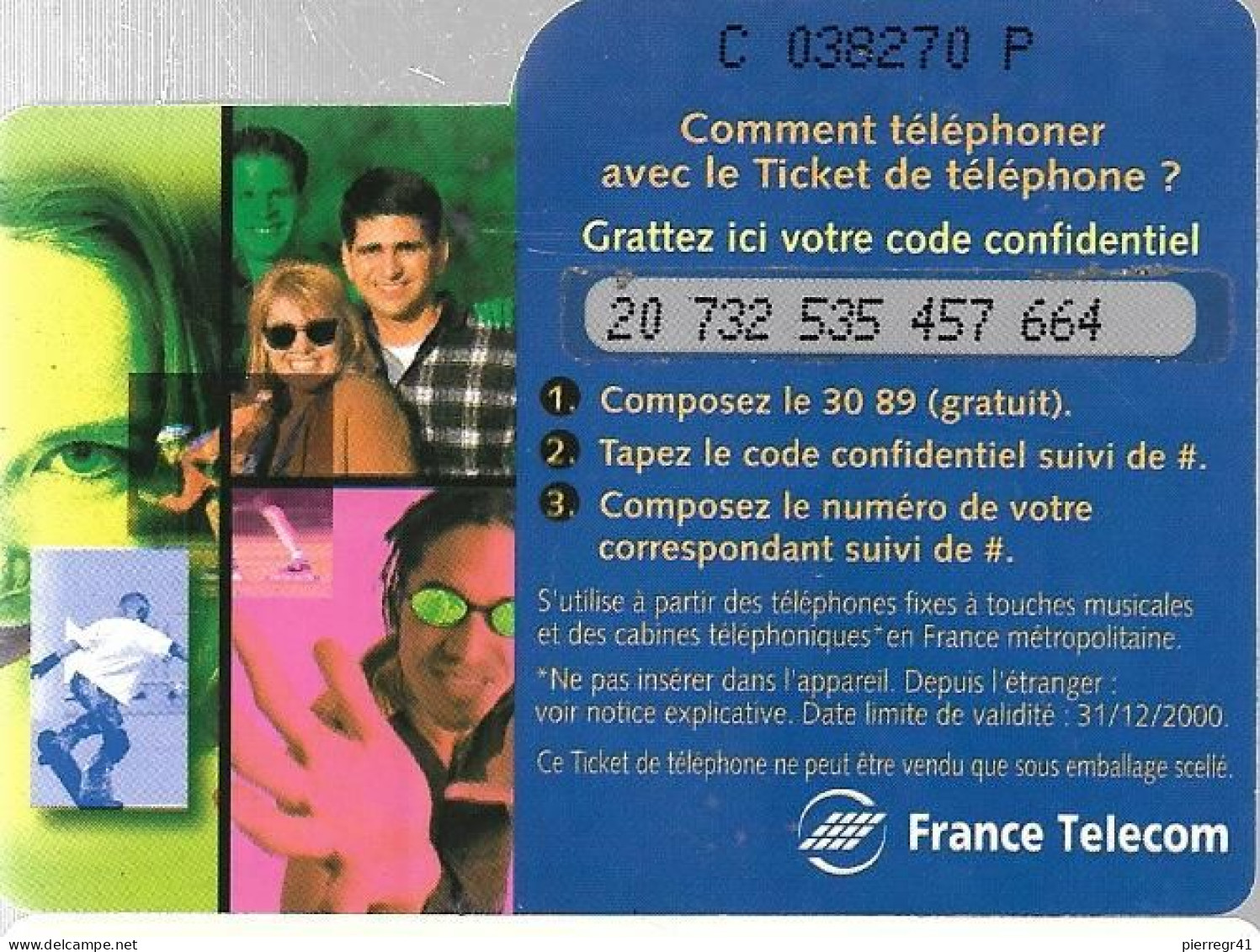 TICKET TELEPHONE-FRANCE- PU14Aa-PATCHWORK PHOTOS- Code 2/3/3/3/3---31/12/2000-TBE- - FT