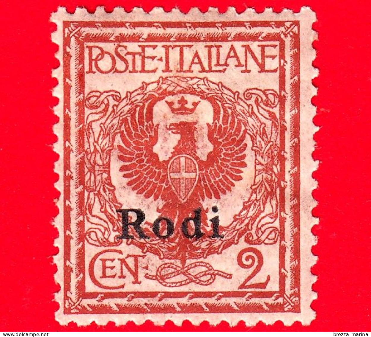 Nuovo - ITALIA - Colonie - Egeo - RODI - 1912 - Serie Ordinaria - Aquila, Tipo Floreale - 2 - Egée (Rodi)