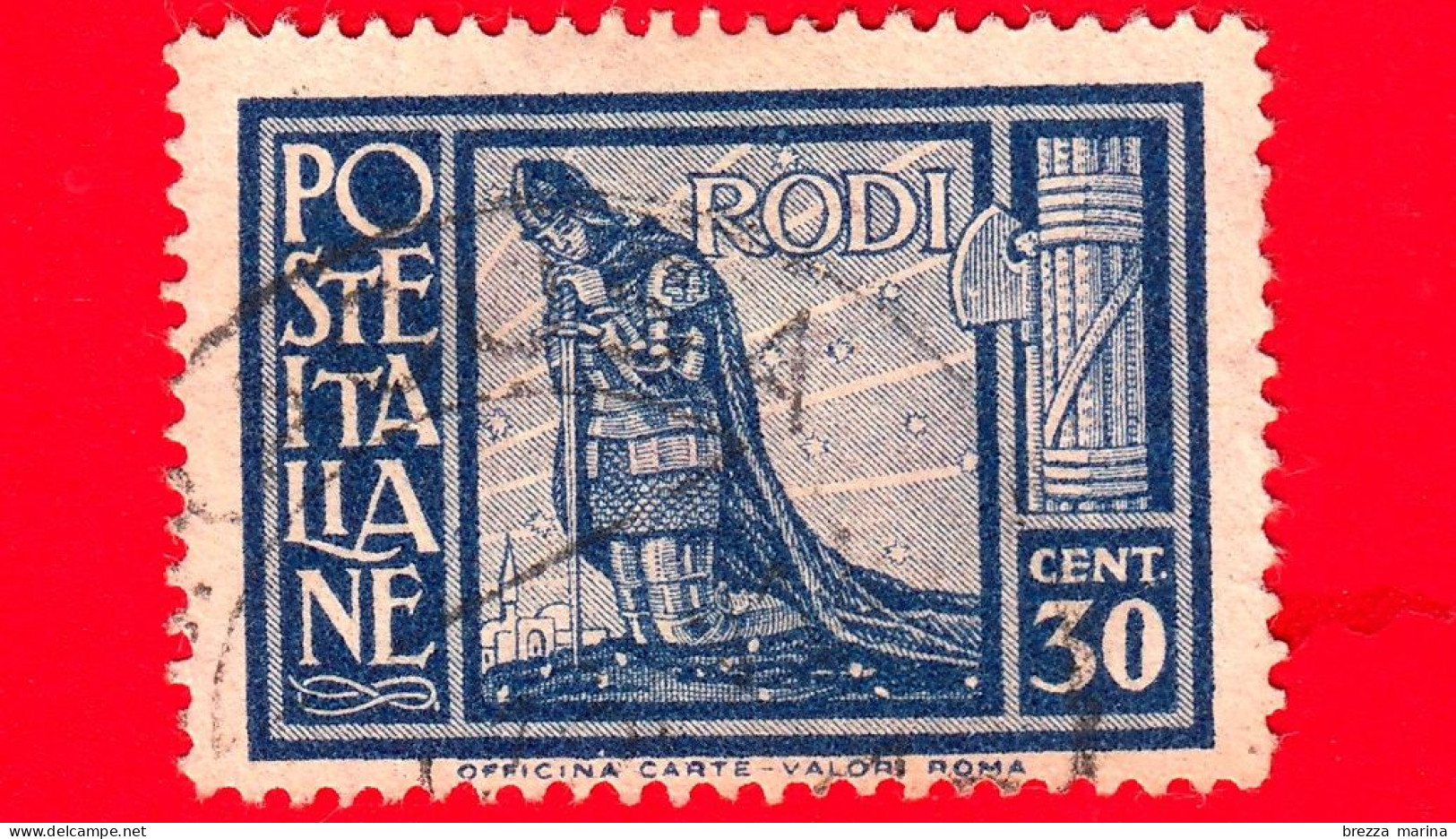 ITALIA - Colonie - Egeo - Rodi - 1929 - Pittorica Senza Filigrana - Cavaliere Inginocchiato E Gerusalemme - 30 - Ägäis (Rodi)