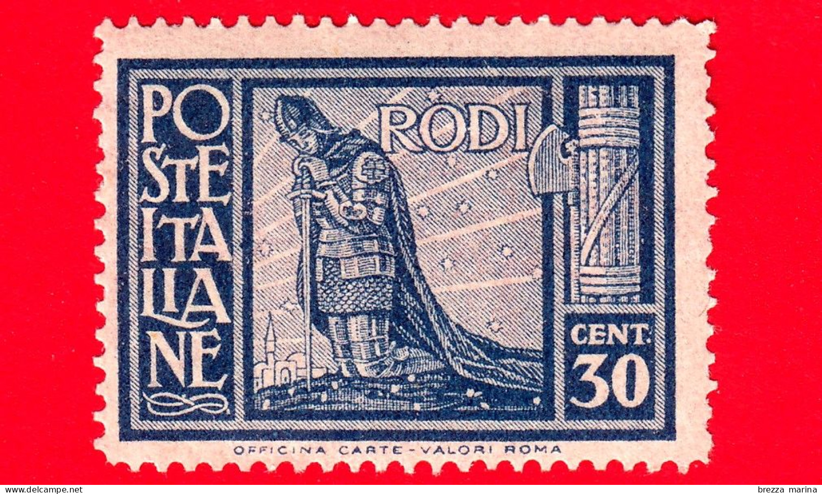 Nuovo - MNH -ITALIA - Colonie - Egeo - Rodi - 1929 - Pittorica No Filigrana - Cavaliere Inginocchiato E Gerusalemme - 30 - Egée (Rodi)