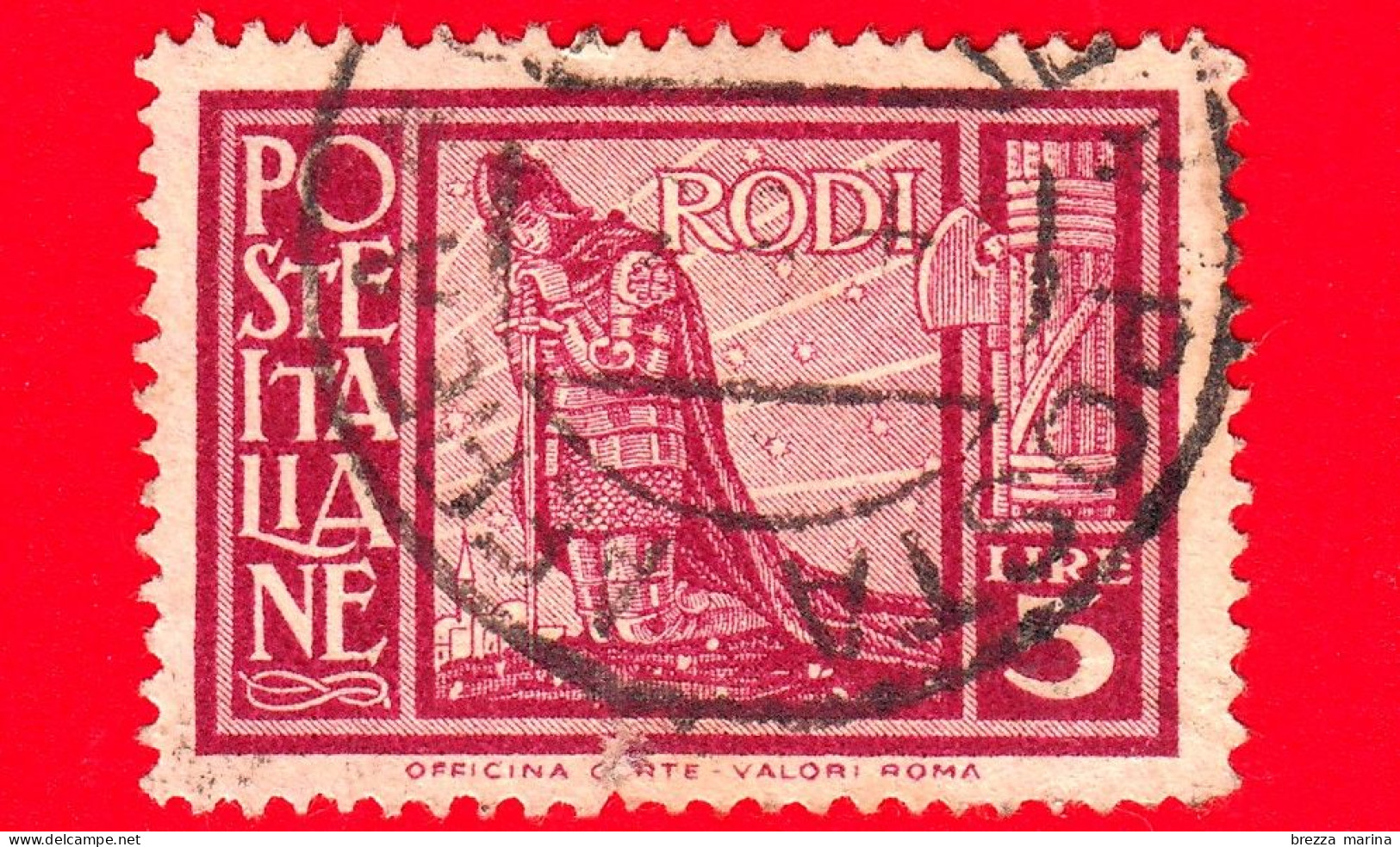ITALIA - Colonie - Egeo - Rodi - 1929 - Pittorica Senza Filigrana - Cavaliere Inginocchiato E Gerusalemme  - 5 - Egée (Rodi)