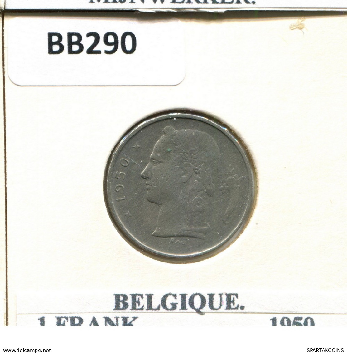 1 FRANC 1950 FRENCH Text BÉLGICA BELGIUM Moneda #BB290.E - 1 Franc