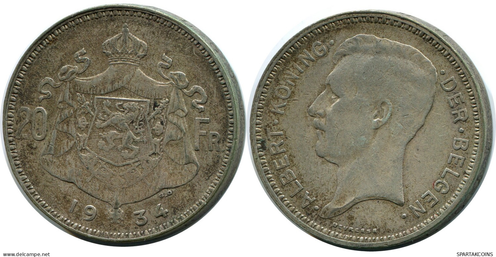 20 FRANCS 1934 BÉLGICA BELGIUM Moneda PLATA #AR938.1.E - 20 Francs