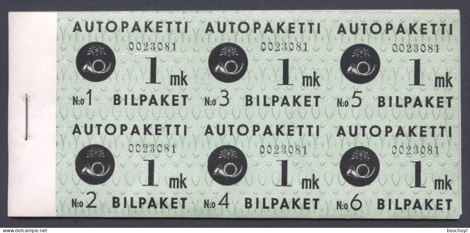 Finland, 1949, Autopaketti, Postcar Stamps, Booklet With 10 Panes Of 6 Stamps, MNH, Michel 1 - Bus Parcels / Colis Par Autobus / Pakjes Per Postbus