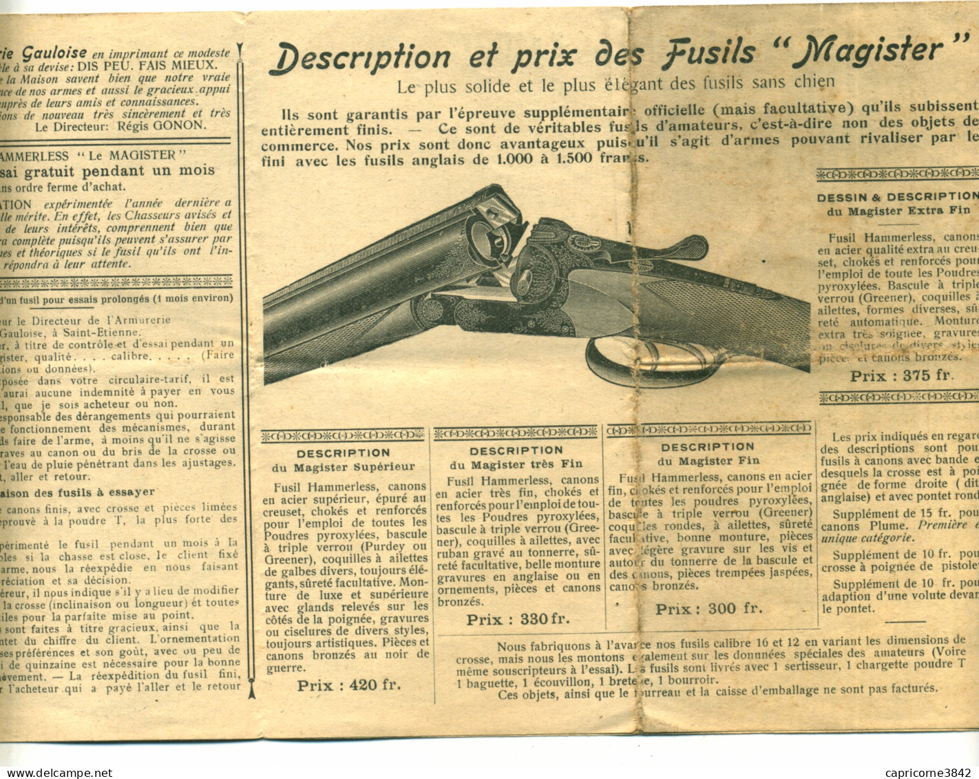 Prospectus De La Manufacture Spéciale De Fusils Hammerless "LE MAGISTER" - Sport En Toerisme