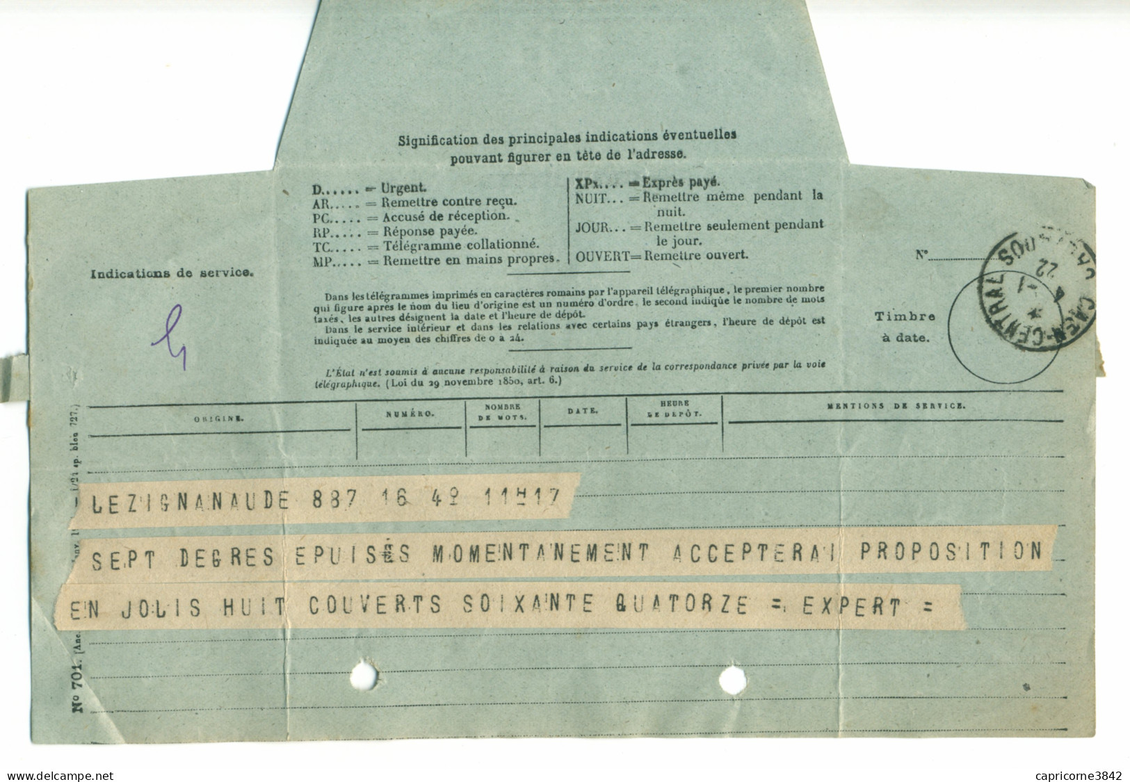 1922 - 2 Télégrammes - N° 701 De CAEN CENTRAL Et Mod 698 Pour Mr Leforestier De Flers De L'Orne - Telegraaf-en Telefoonzegels