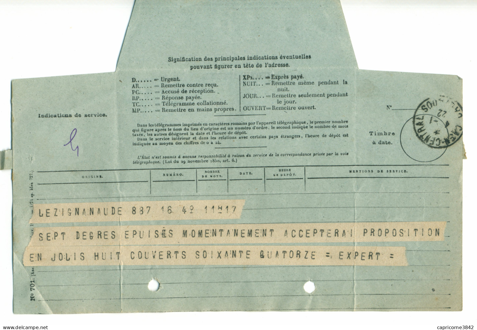 1922 - 2 Télégrammes - N° 701 De CAEN CENTRAL Et Mod 698 Pour Mr Leforestier De Flers De L'Orne - Telegrafi E Telefoni