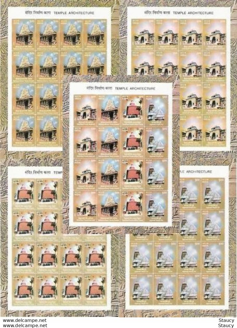 India 2003 Temple Architecture, Complete Set Of 5 Full / Complete Sheetlets, Monuments MNH Ex Rare - Hindouisme