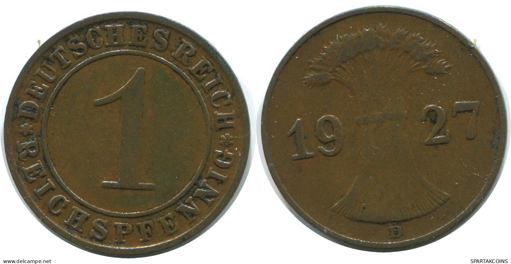 1 REICHSPFENNIG 1927 D GERMANY Coin #AE225.U - 1 Rentenpfennig & 1 Reichspfennig