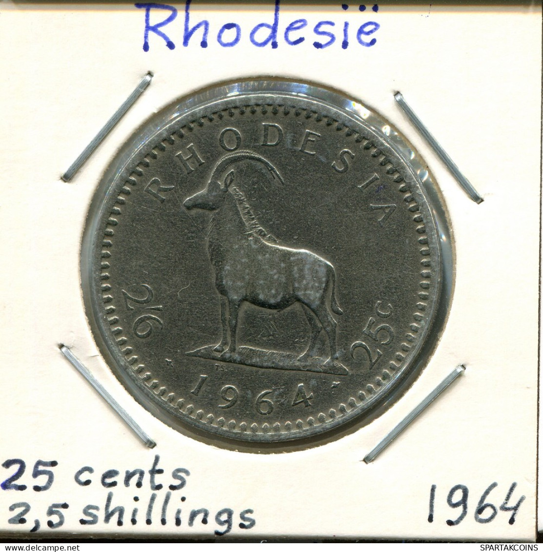 2½ Shillings/25 CENTS 1964 RHODESIA ZIMBABWE Coin #AP623.2.U - Simbabwe