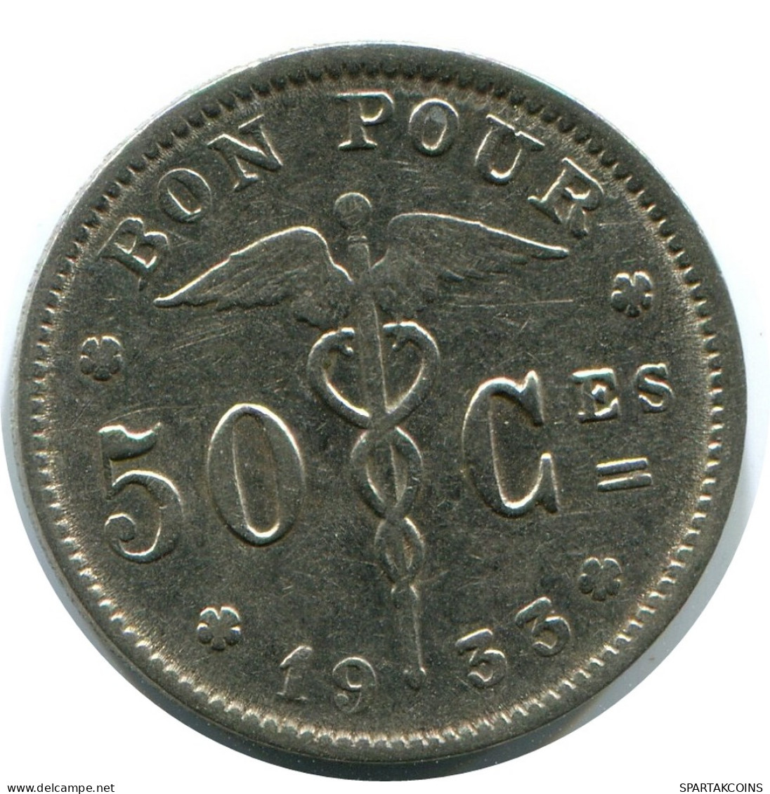 50 CENTIMES 1933 FRENCH Text BELGIUM Coin #AZ134.1.U - 50 Centimes