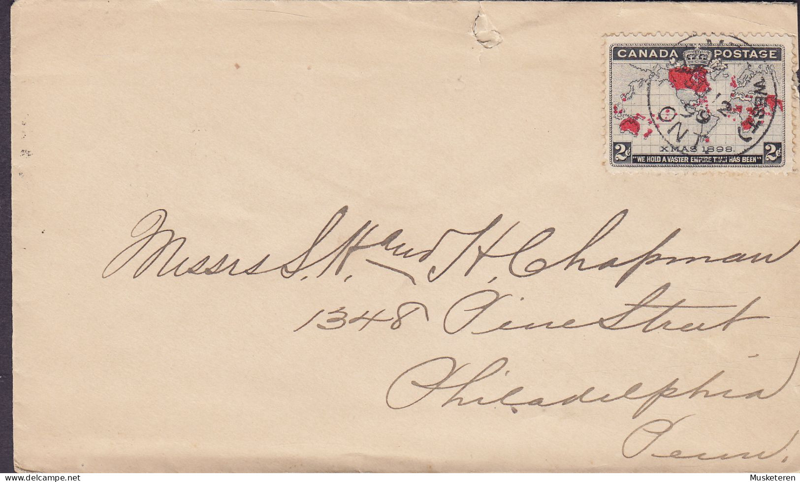 Canada 1899 Cover Brief Lettre PHILADELPHIA Penn (RECEIVED & Recorded Arr.) X-Mas 1899 Stamp Map Landkarte - Brieven En Documenten