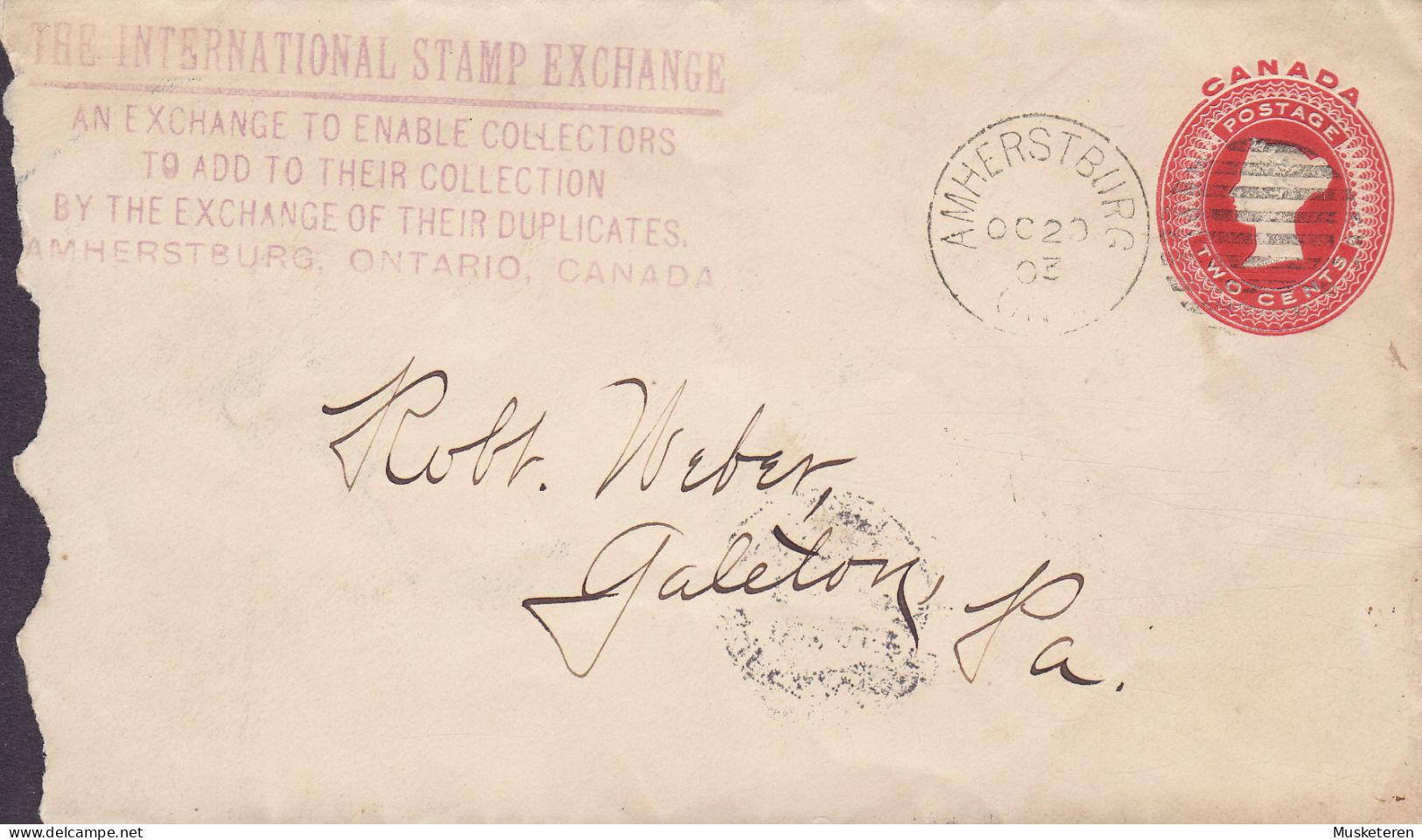 Canada Postal Stationery Ganzsache Entier Victoria The INTERNATIONAL STAMP EXCHANGE, AMHURSBURG 1903 GALETON Pa. USA - 1860-1899 Regering Van Victoria