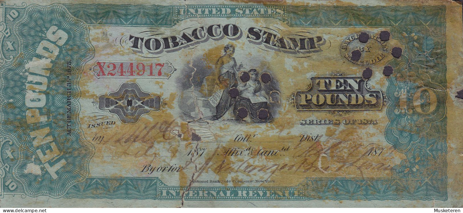 United States 10 Pounds Tobacco Stamp Internal Revenue 1879 Perfin Perforé Lochung (2 Scans) - United States