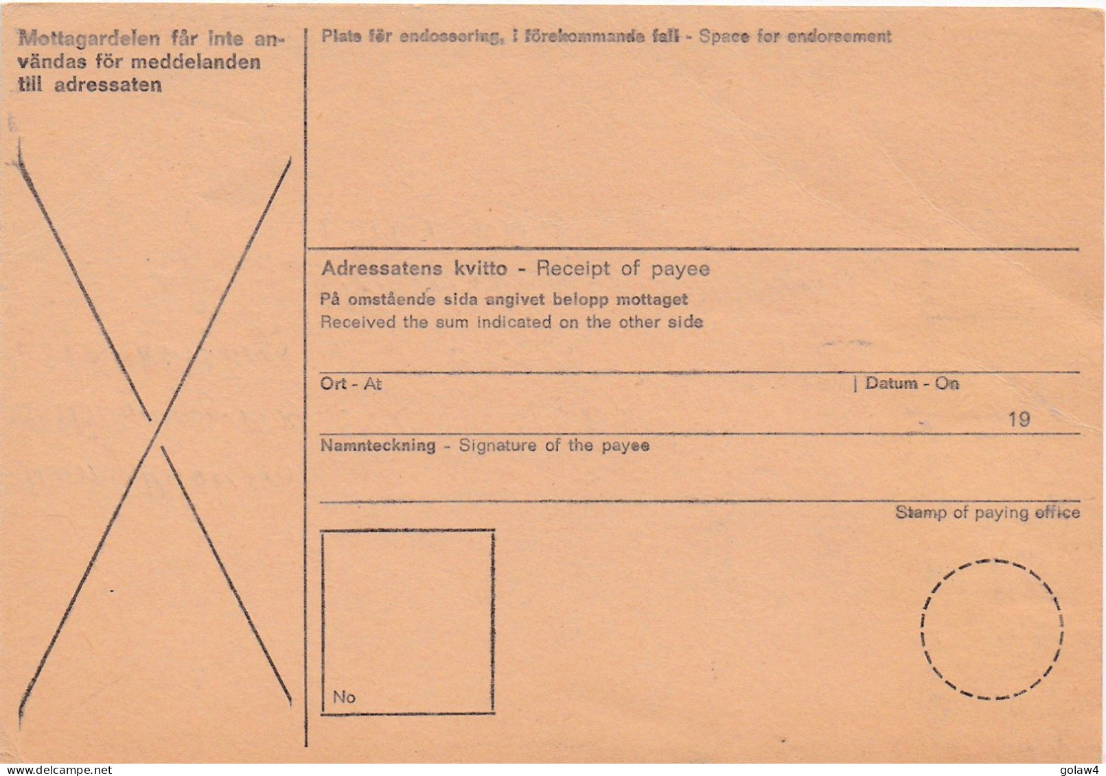 32216# SUEDE MONEY ORDER LISTPOSTANVISNING KARLSKOGA 1973 ENGLAND SWEDEN SVERIGE - Covers & Documents