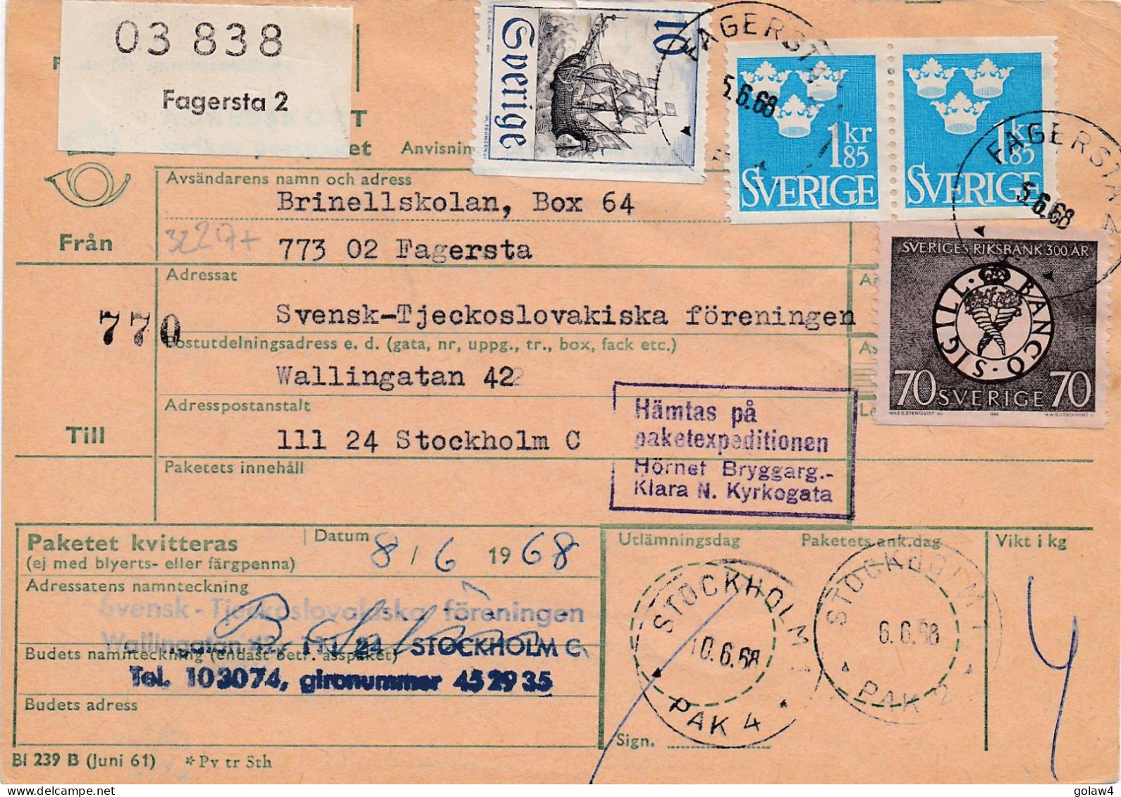 32217# SUEDE PAKET FAGERSTA 1968 STOCKHOLM SWEDEN SVERIGE - Briefe U. Dokumente