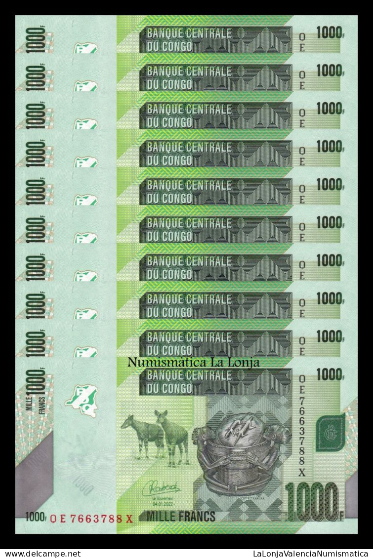 Congo República Democrática Lot Bundle 100 Banknotes 1000 Francs 2022 Pick 101 New Sc Unc - Democratic Republic Of The Congo & Zaire