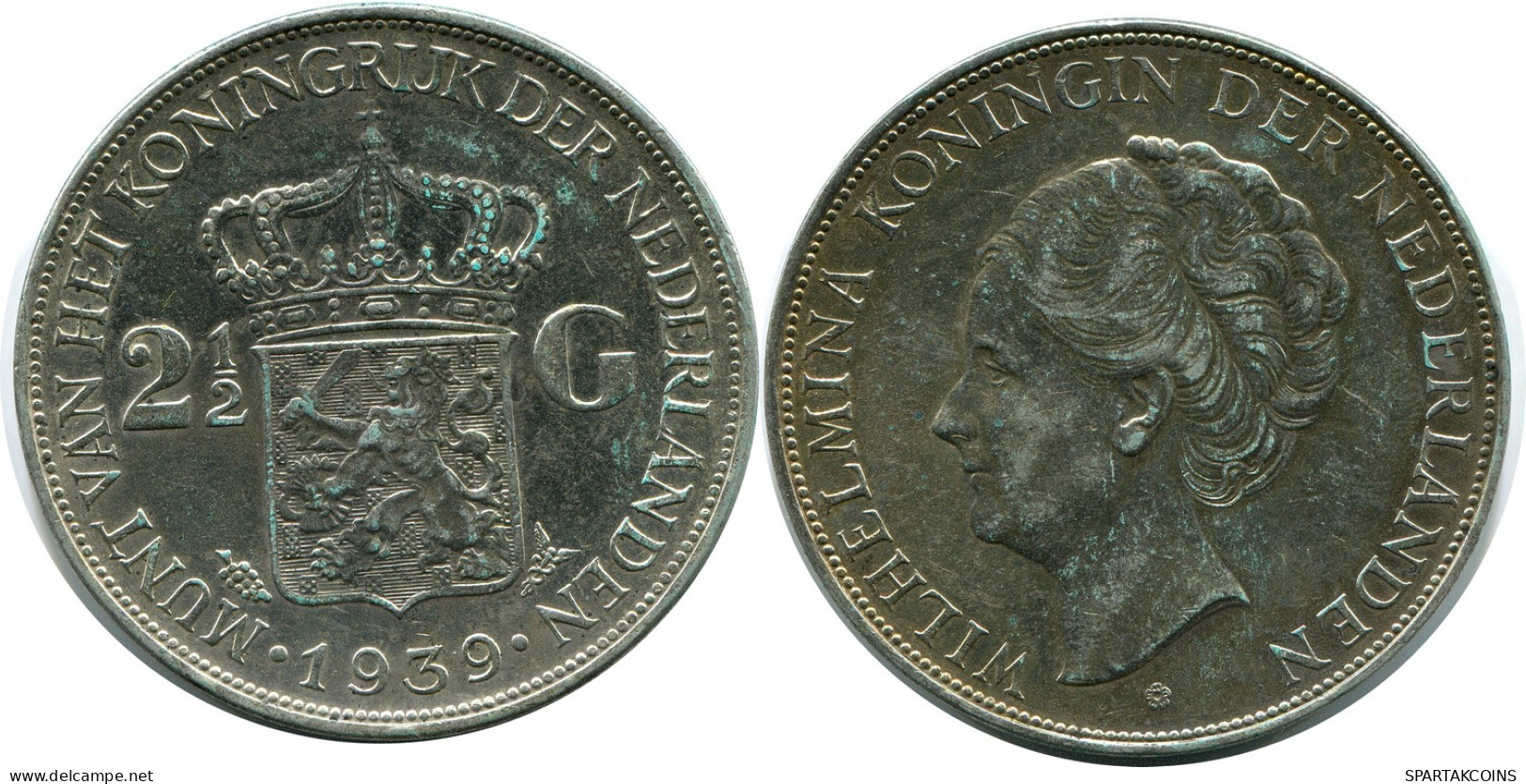 2 1/2 GULDEN 1939 NEERLANDÉS NETHERLANDS PLATA Moneda #AR949.E - 2 1/2 Florín Holandés (Gulden)