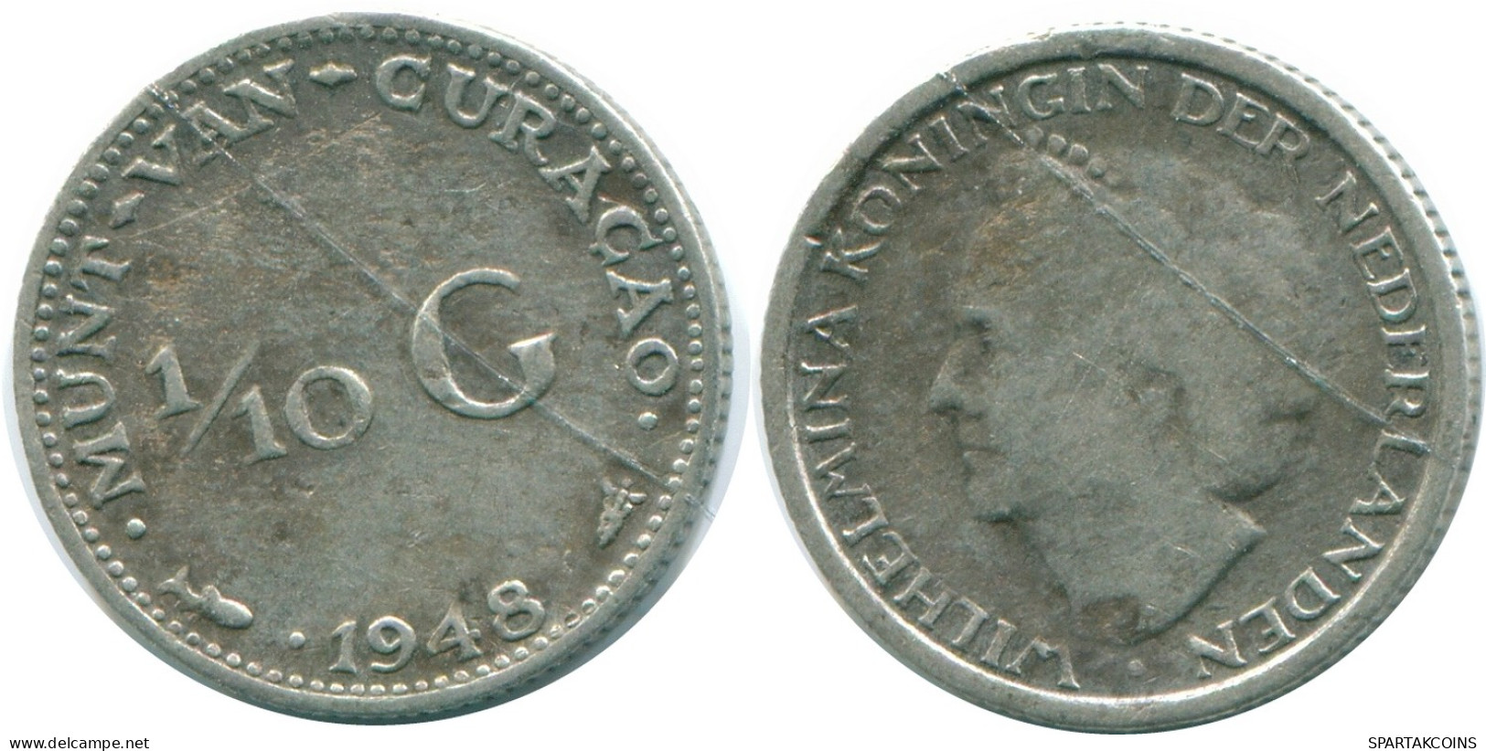 1/10 GULDEN 1948 CURACAO Netherlands SILVER Colonial Coin #NL11900.3.U - Curaçao