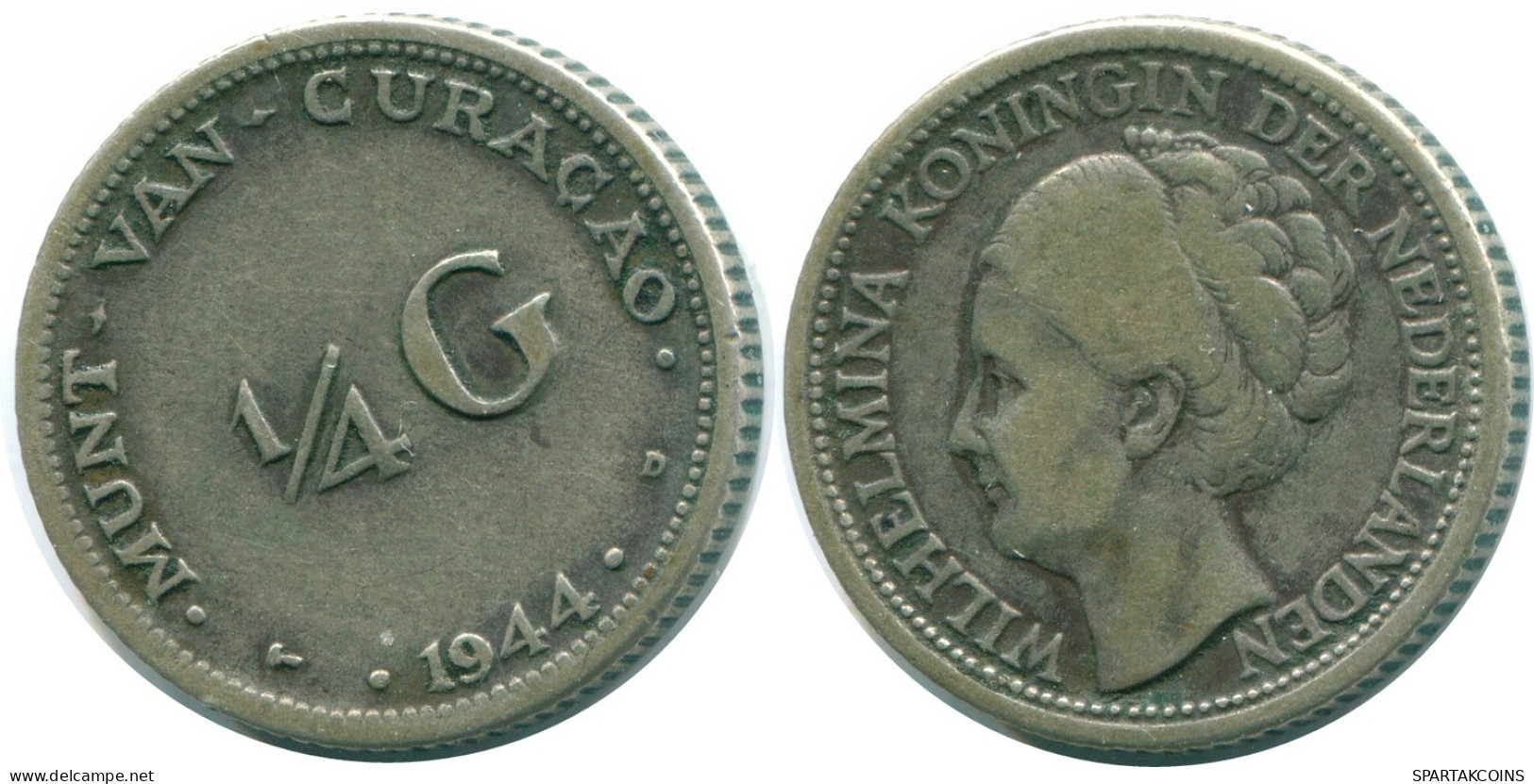 1/4 GULDEN 1944 CURACAO Netherlands SILVER Colonial Coin #NL10695.4.U - Curaçao