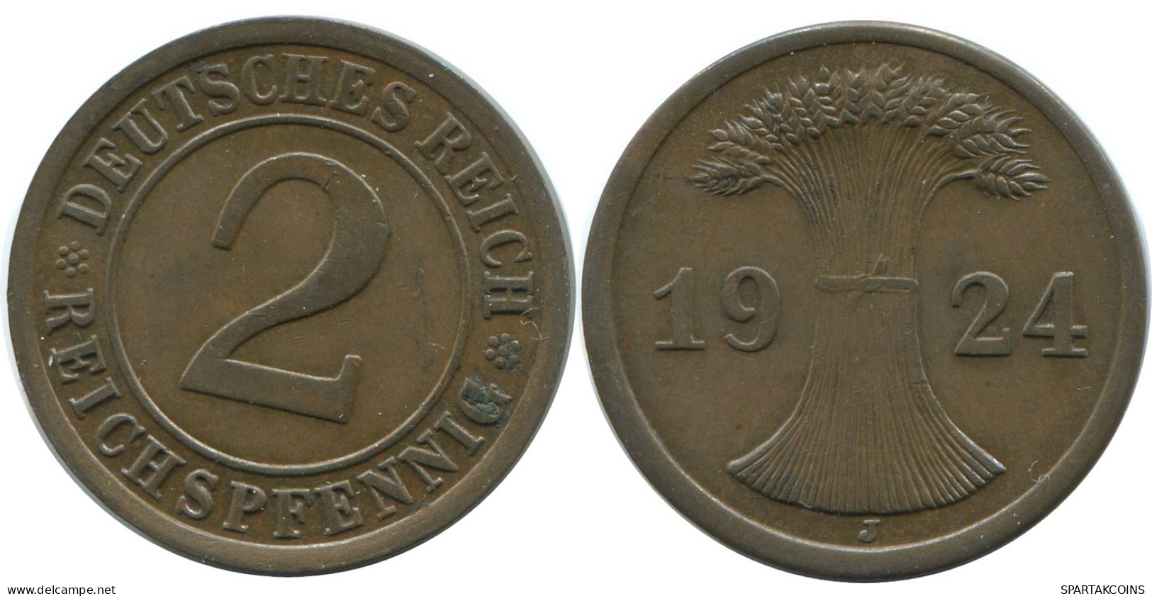 2 REICHSPFENNIG 1924 J ALLEMAGNE Pièce GERMANY #AE287.F - 2 Renten- & 2 Reichspfennig