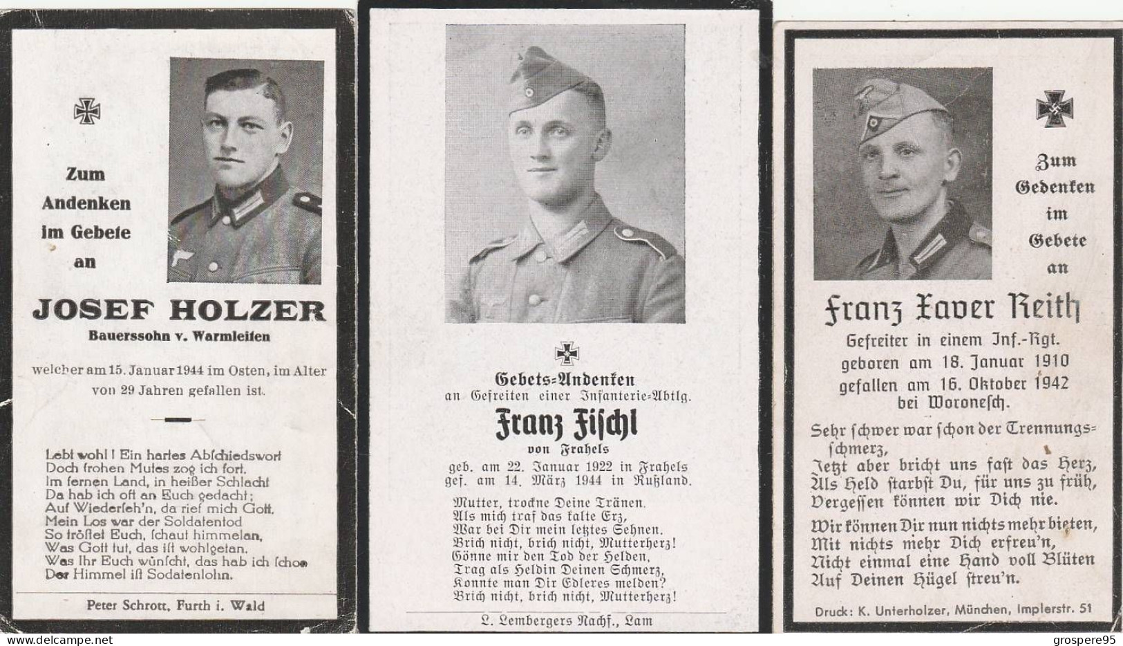 SOLDAT ALLEMAND  3 AVIS DE DECES 1942 1944 - Obituary Notices