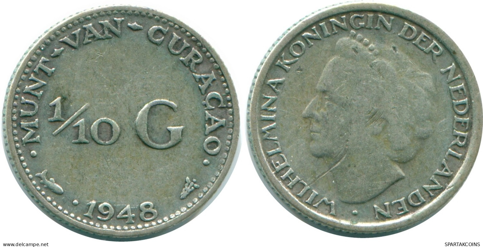 1/10 GULDEN 1948 CURACAO NÉERLANDAIS NETHERLANDS ARGENT Colonial Pièce #NL11944.3.F - Curaçao