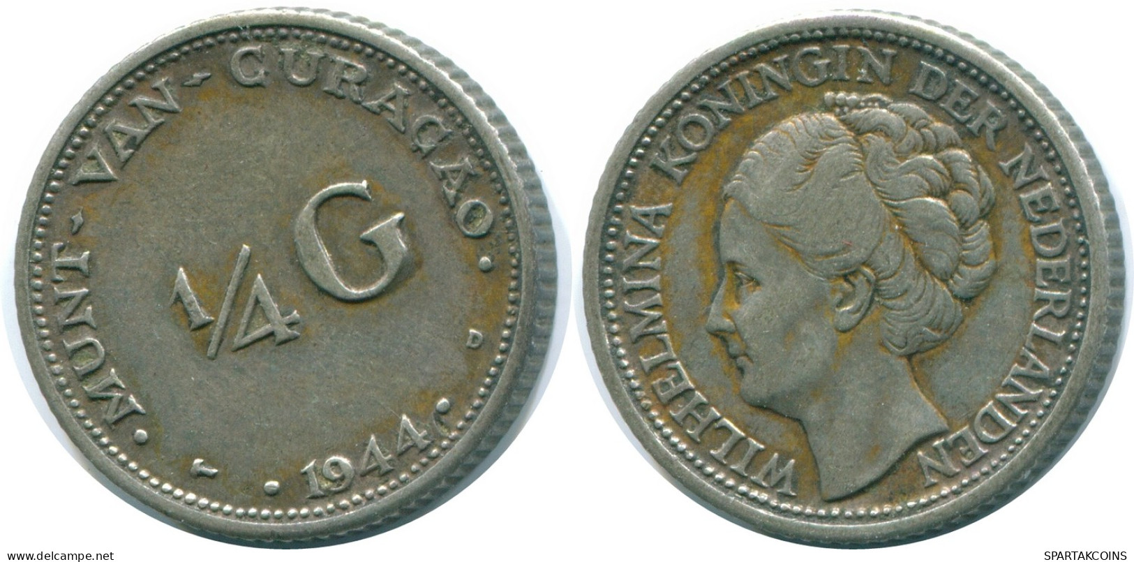 1/4 GULDEN 1944 CURACAO NÉERLANDAIS NETHERLANDS ARGENT Colonial Pièce #NL10627.4.F - Curaçao