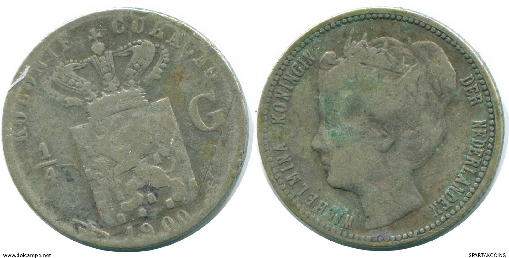 1/4 GULDEN 1900 CURACAO NÉERLANDAIS NETHERLANDS ARGENT Colonial Pièce #NL10512.4.F - Curaçao