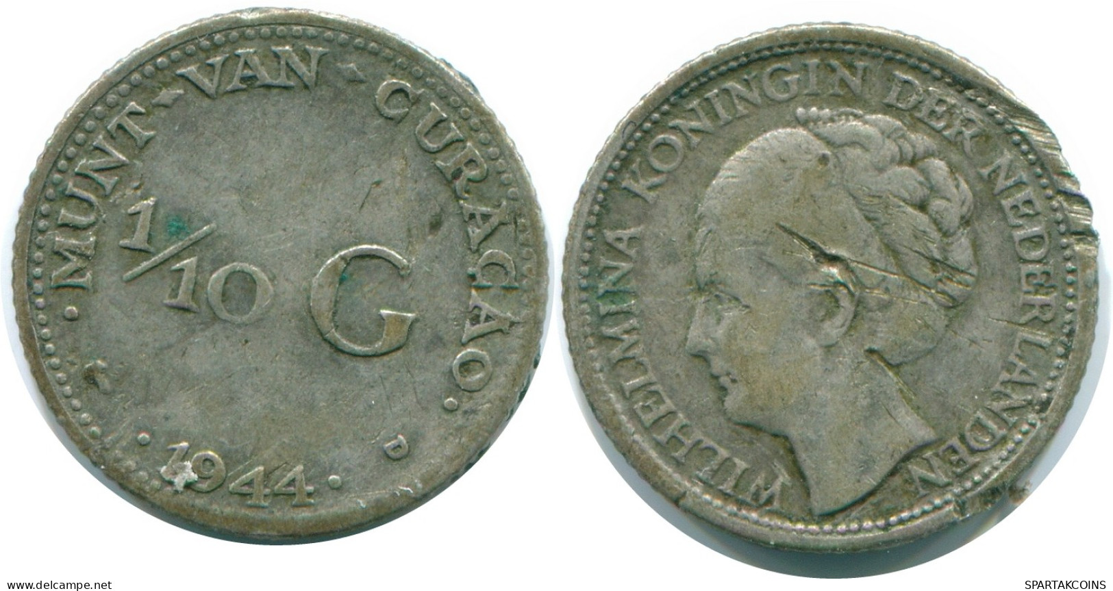 1/10 GULDEN 1944 CURACAO NÉERLANDAIS NETHERLANDS ARGENT Colonial Pièce #NL11794.3.F - Curaçao