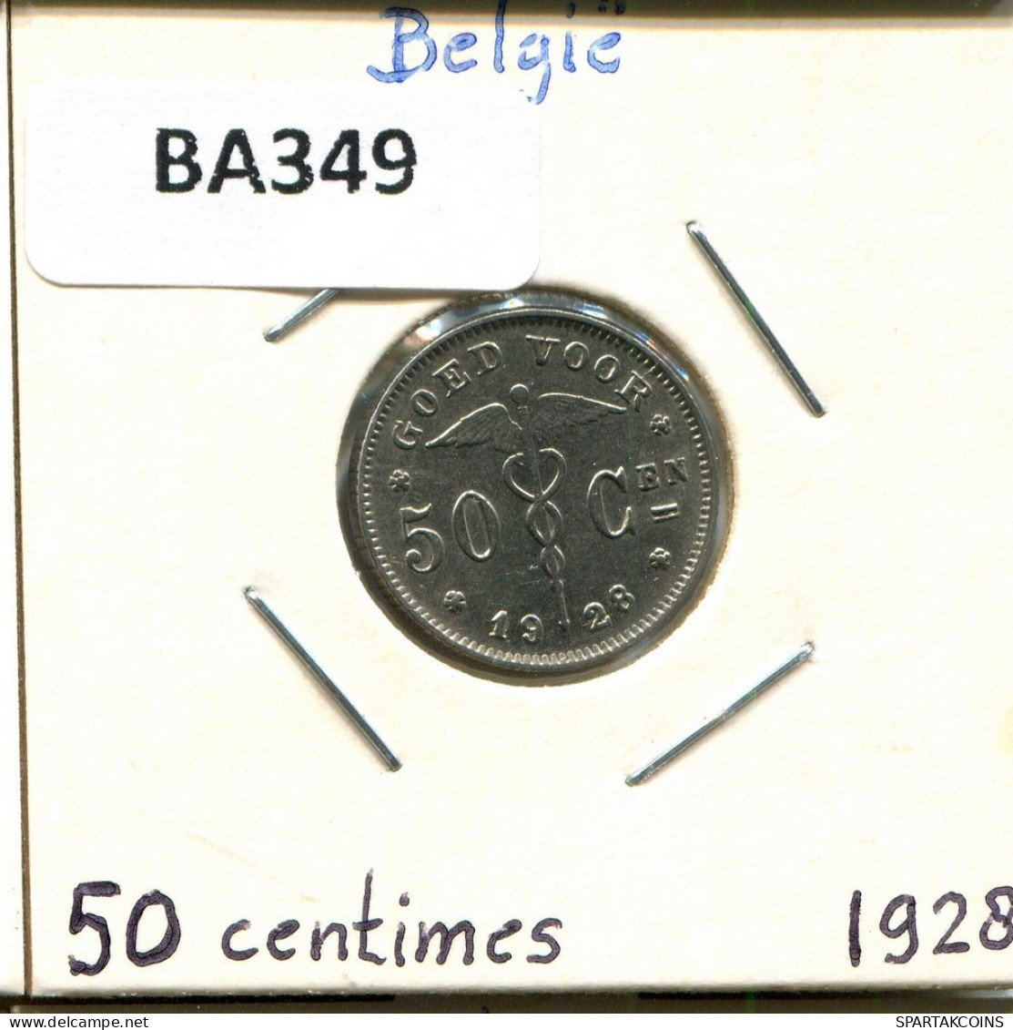 50 CENTIMES 1928 DUTCH Text BELGIQUE BELGIUM Pièce #BA349.F - 50 Cents