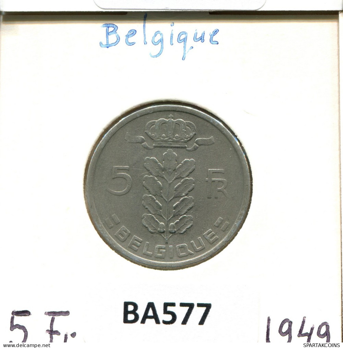 5 FRANCS 1949 FRENCH Text BELGIQUE BELGIUM Pièce #BA577.F - 5 Franc