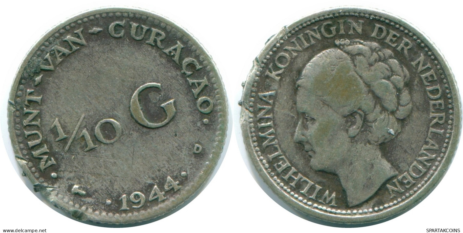 1/10 GULDEN 1944 CURACAO NIEDERLANDE SILBER Koloniale Münze #NL11792.3.D - Curaçao