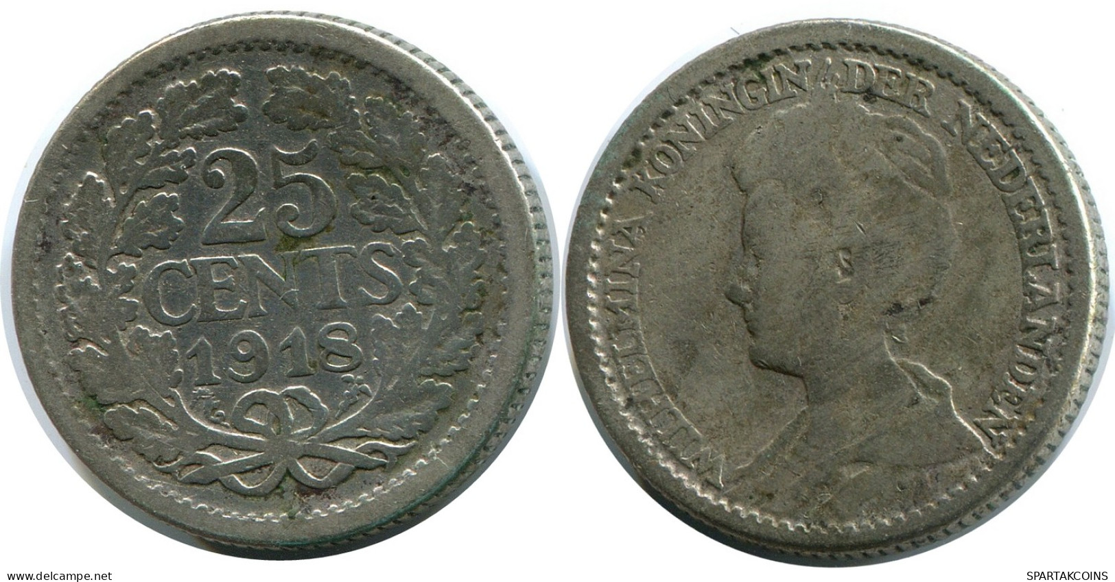 25 CENTS 1918 NIEDERLANDE NETHERLANDS SILBER Münze #AR936.D - Monnaies D'or Et D'argent