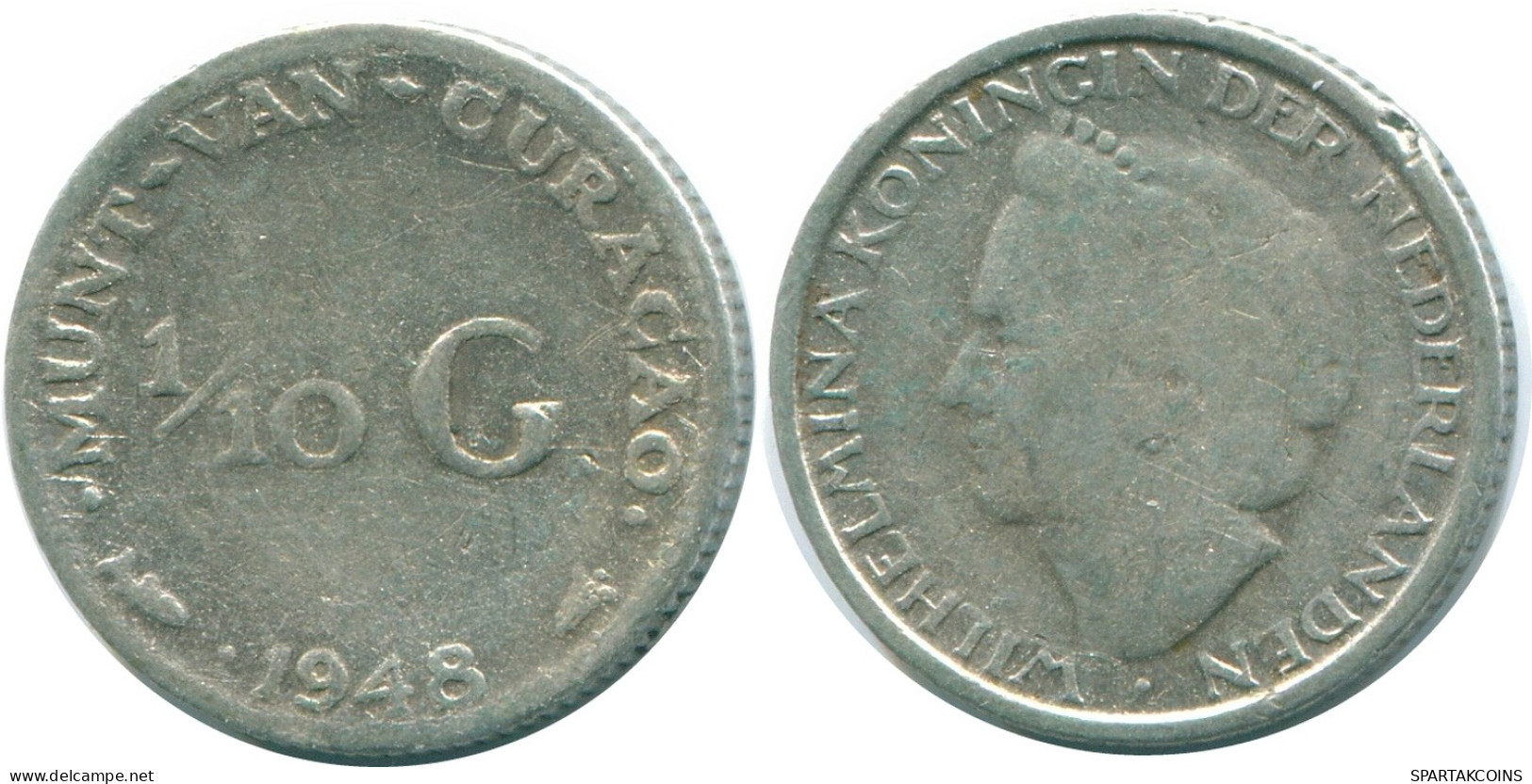 1/10 GULDEN 1948 CURACAO NIEDERLANDE SILBER Koloniale Münze #NL11885.3.D - Curaçao