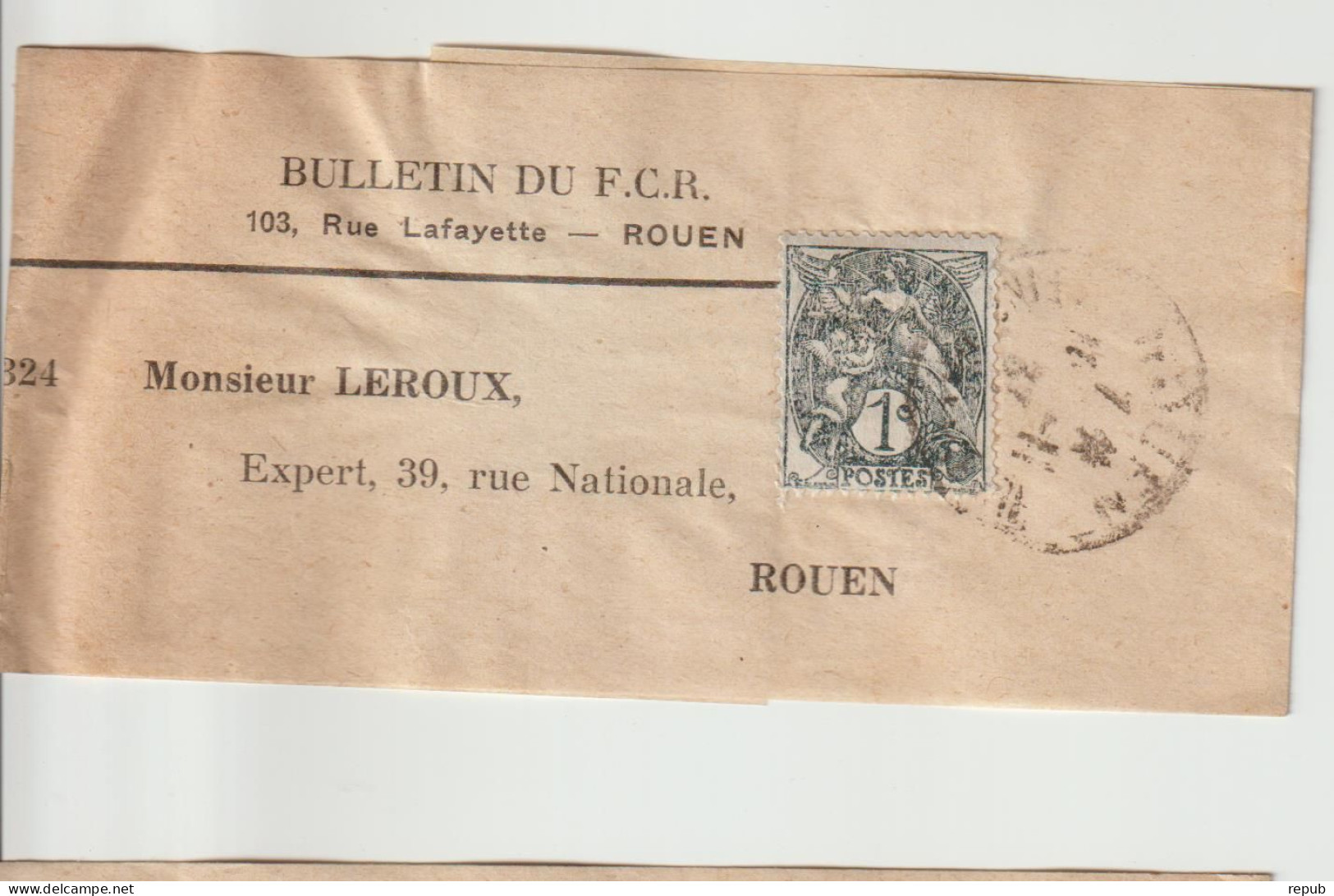 France 1c Blanc Sur Bande Pour Journaux Bulletin Du FCR Football Club Rouen - 1900-29 Blanc