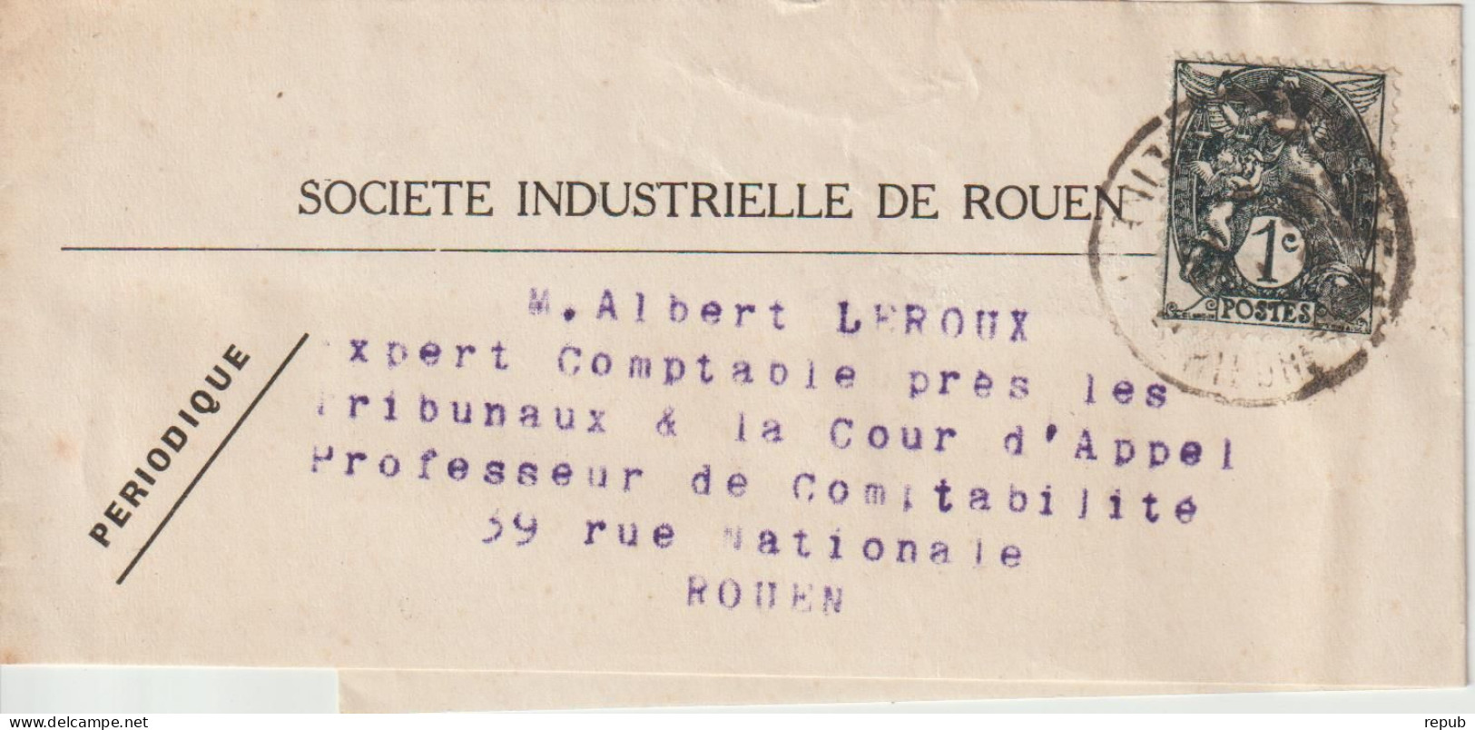 France 1c Blanc Sur Bande Pour Journaux Société Industrielle Rouen - 1900-29 Blanc