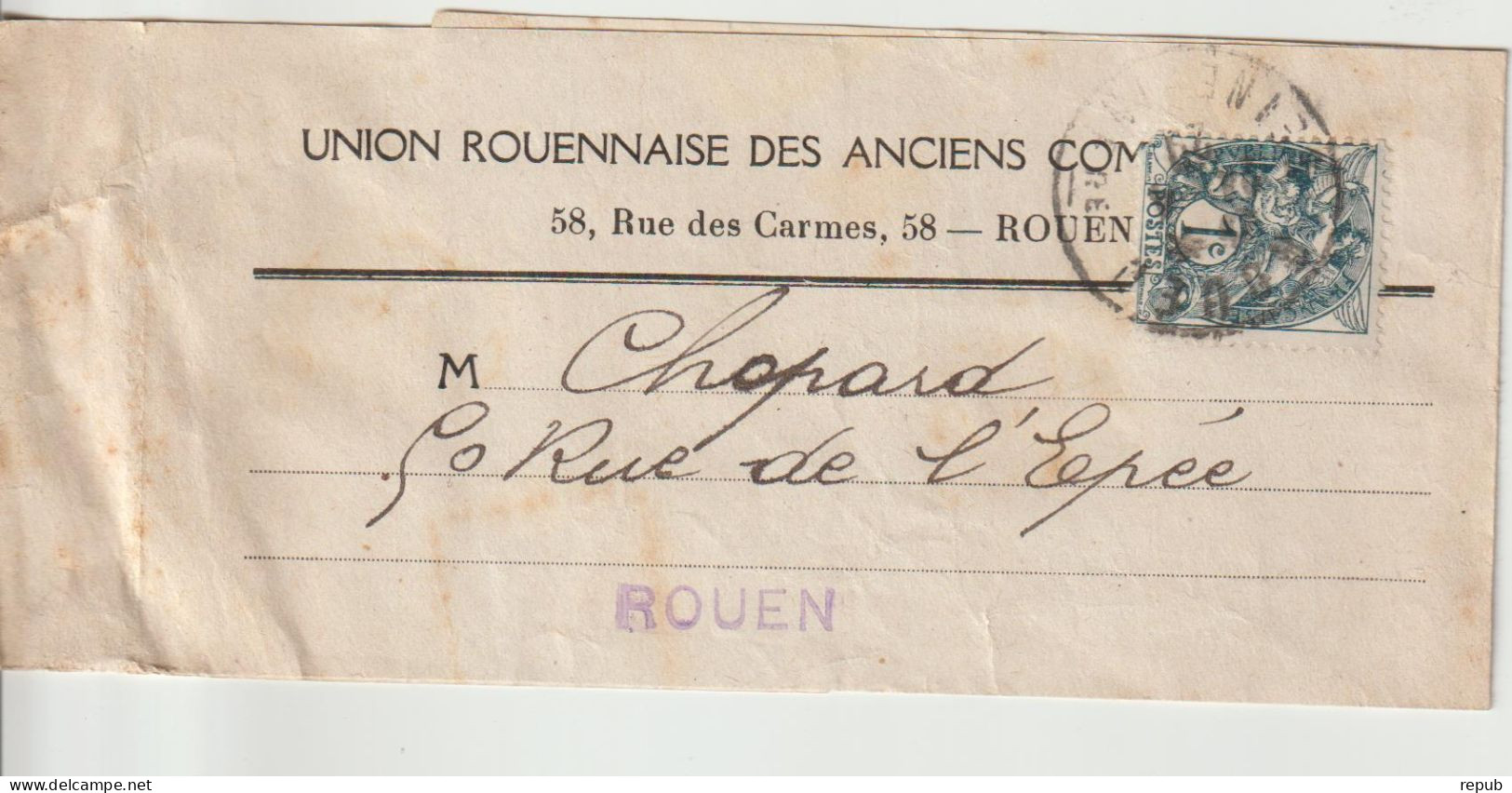 France 1c Blanc Sur Bande Pour Journaux Union Des Anciens Combattants Rouen - 1900-29 Blanc