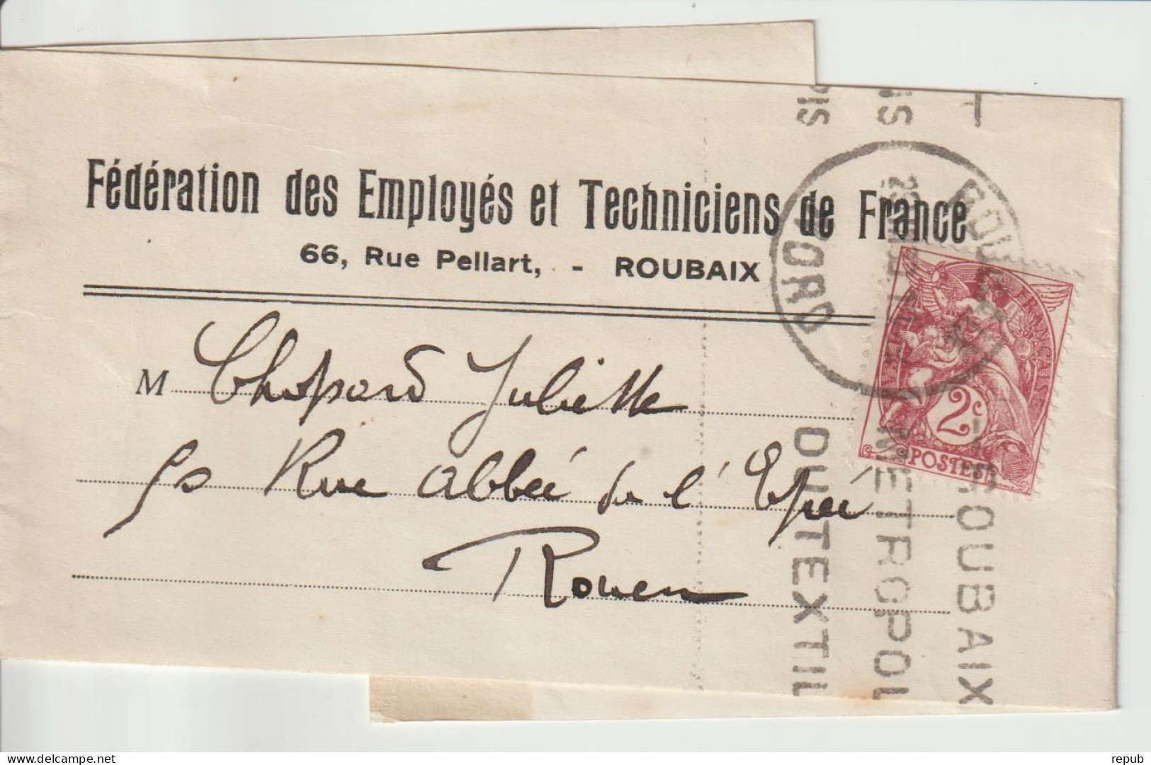 France 2c Blanc Sur Bande Pour Journaux Fédération Des Employés Roubaix - 1900-29 Blanc