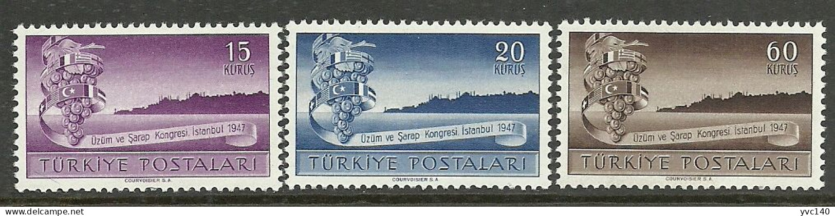 Turkey; 1947 3rd International Vintners' Congress (Complete Set) MNH** - Unused Stamps