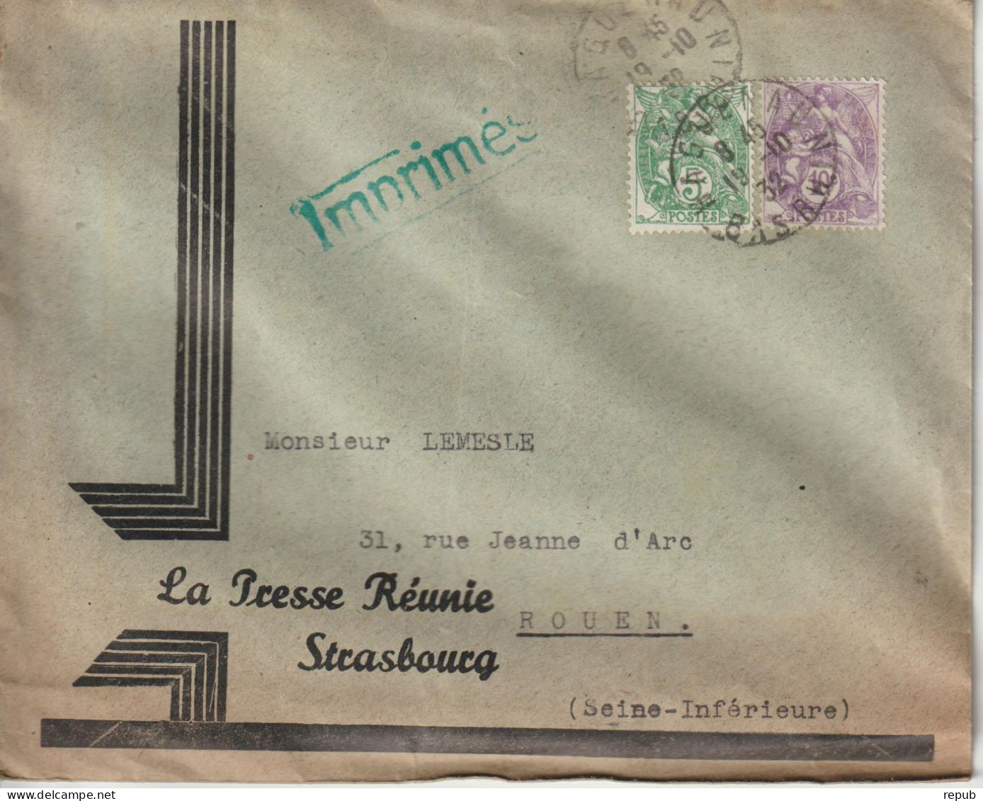 France 5c + 10c Blanc Tarif Imprimés 1932 Hagueneau - 1900-29 Blanc