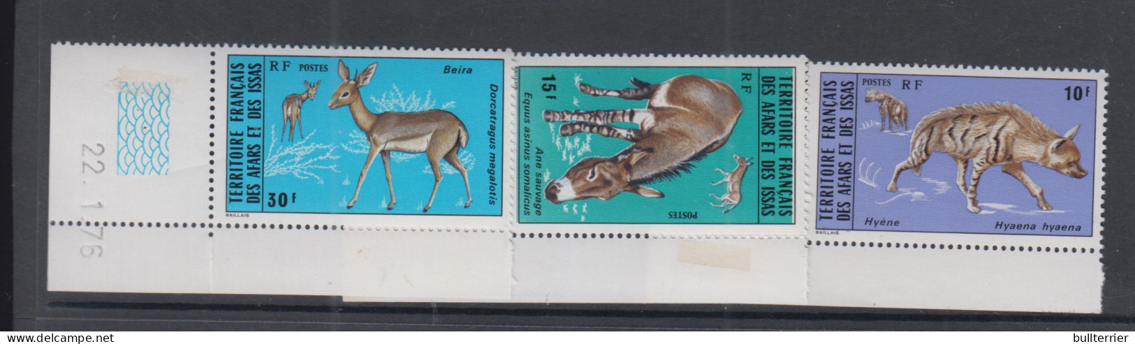 WILDLIFE - AFARS & ISSAS - 1975- WILD ANIMALS SET OF 3  MINT NEVER HINGED CORNER COPIES - Ezels