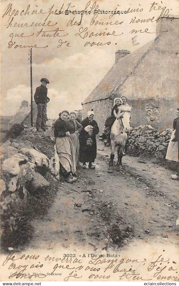 Ile De Batz       29        Un Chemin Et Un Groupe Enfants Sur Un Cheval   N° 3022     (voir Scan) - Ile-de-Batz