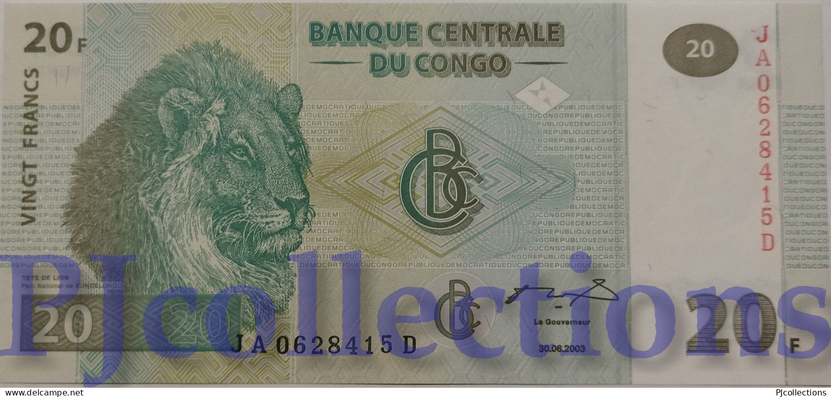 CONGO DEMOCRATIC REPUBLIC 20 FRANCS 2003 PICK 94 UNC - République Démocratique Du Congo & Zaïre