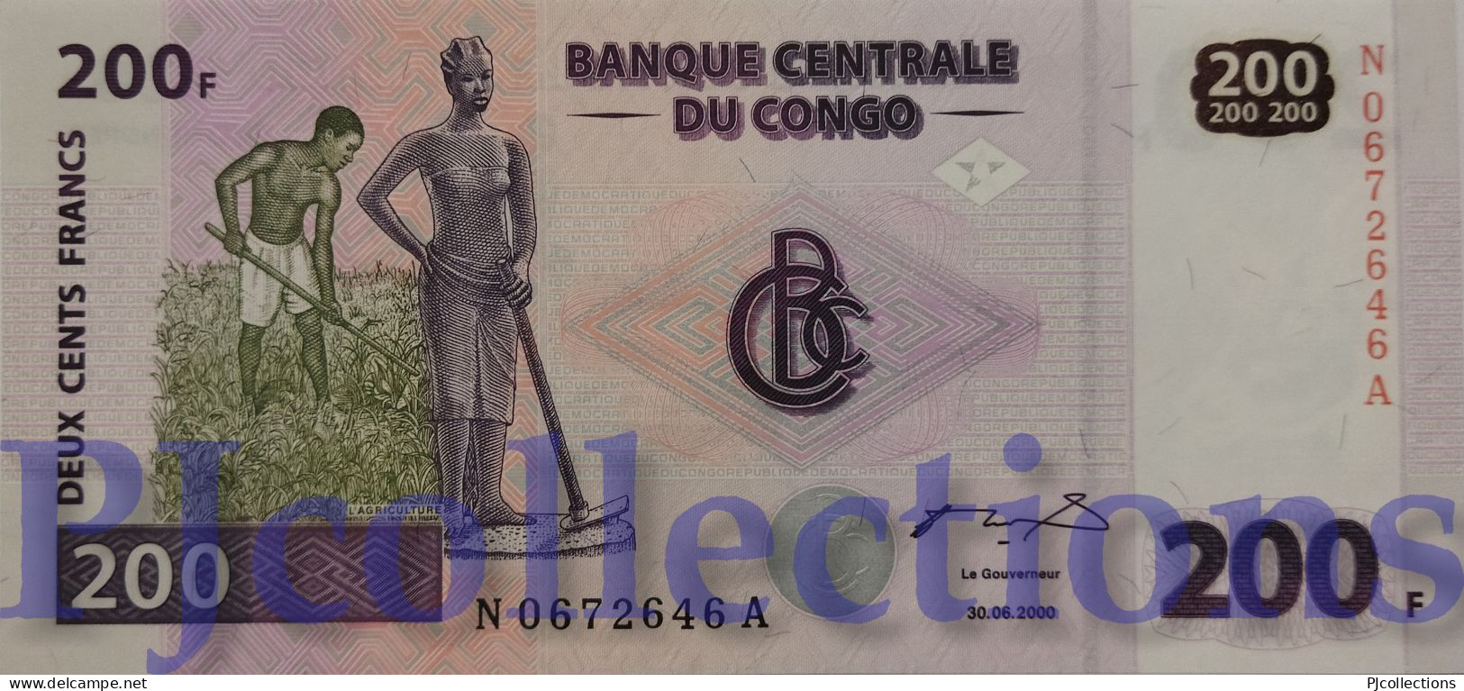 CONGO DEMOCRATIC REPUBLIC 200 FRANCS 2000 PICK 95 UNC - Demokratische Republik Kongo & Zaire