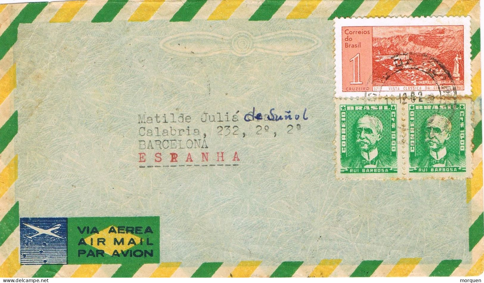 49766. Carta Aerea CANOAS (R.S.) Brasil 1962 A España. Tarjeta Navidad - Covers & Documents