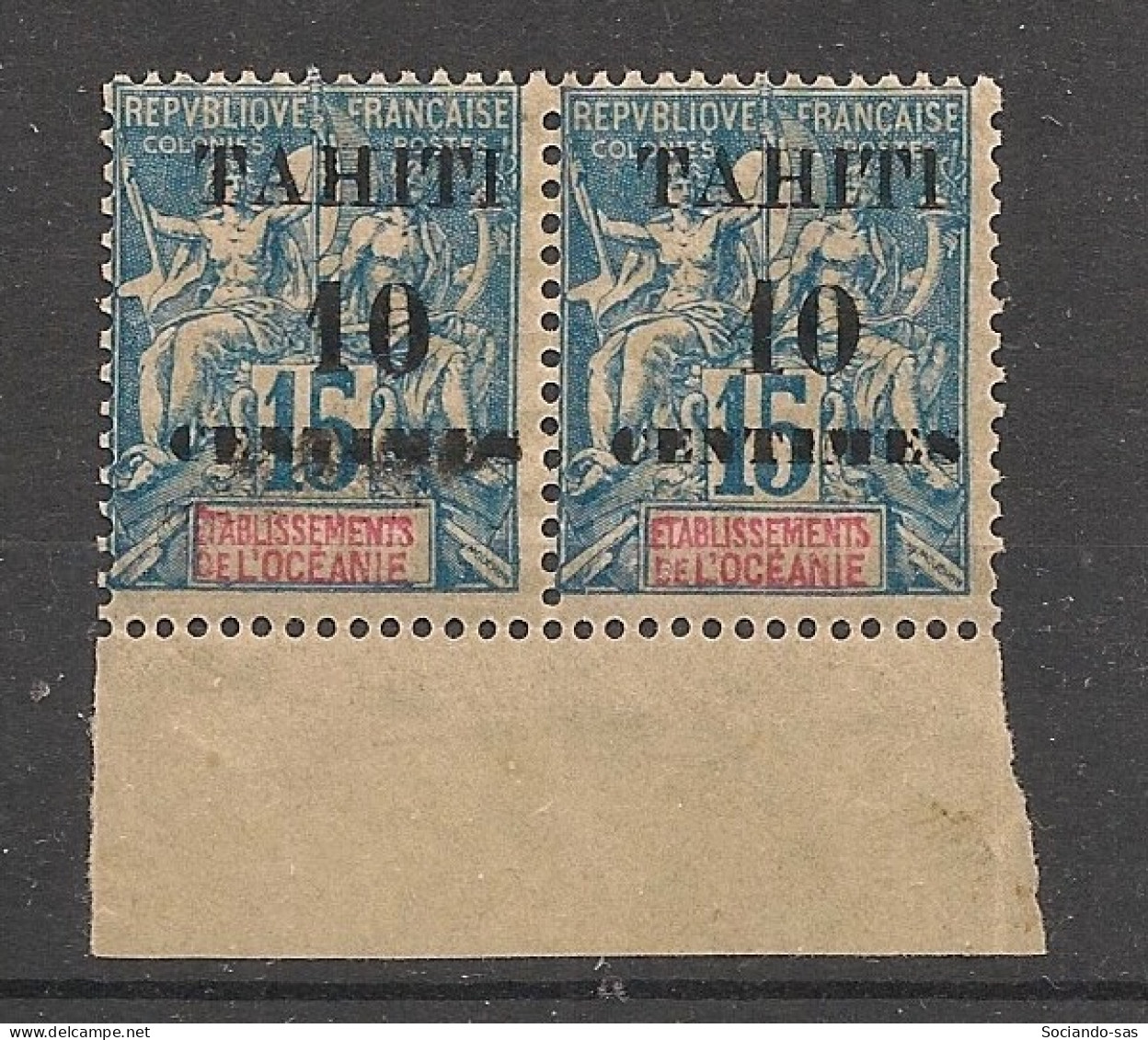 TAHITI - 1903 - N°Yv. 33Ad - Type Groupe 10c Sur 15c Bleu - Type I Et Type II Se Tenant - Neuf Luxe ** / MNH - Ungebraucht