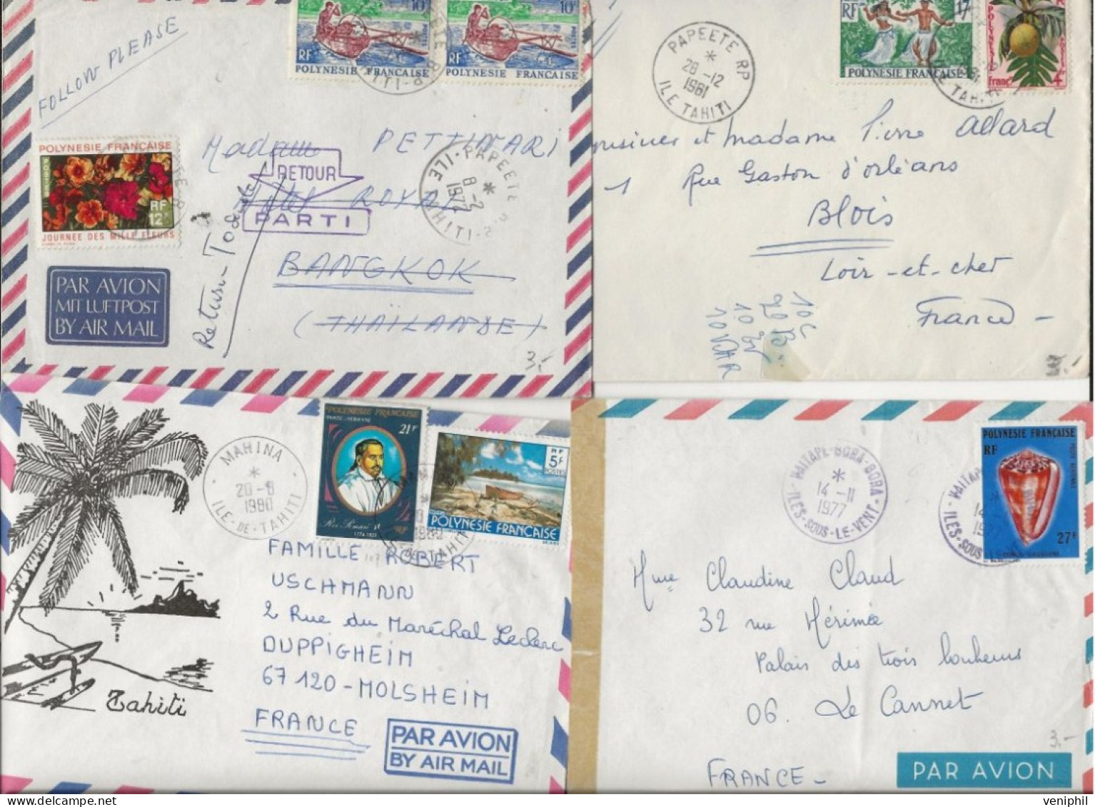 POLYNESIE FRANCAISE - LOT DE 4 LETTRES 1961 A 1980 --BEAUX AFFRANCHISSEMENTS - Collections, Lots & Séries