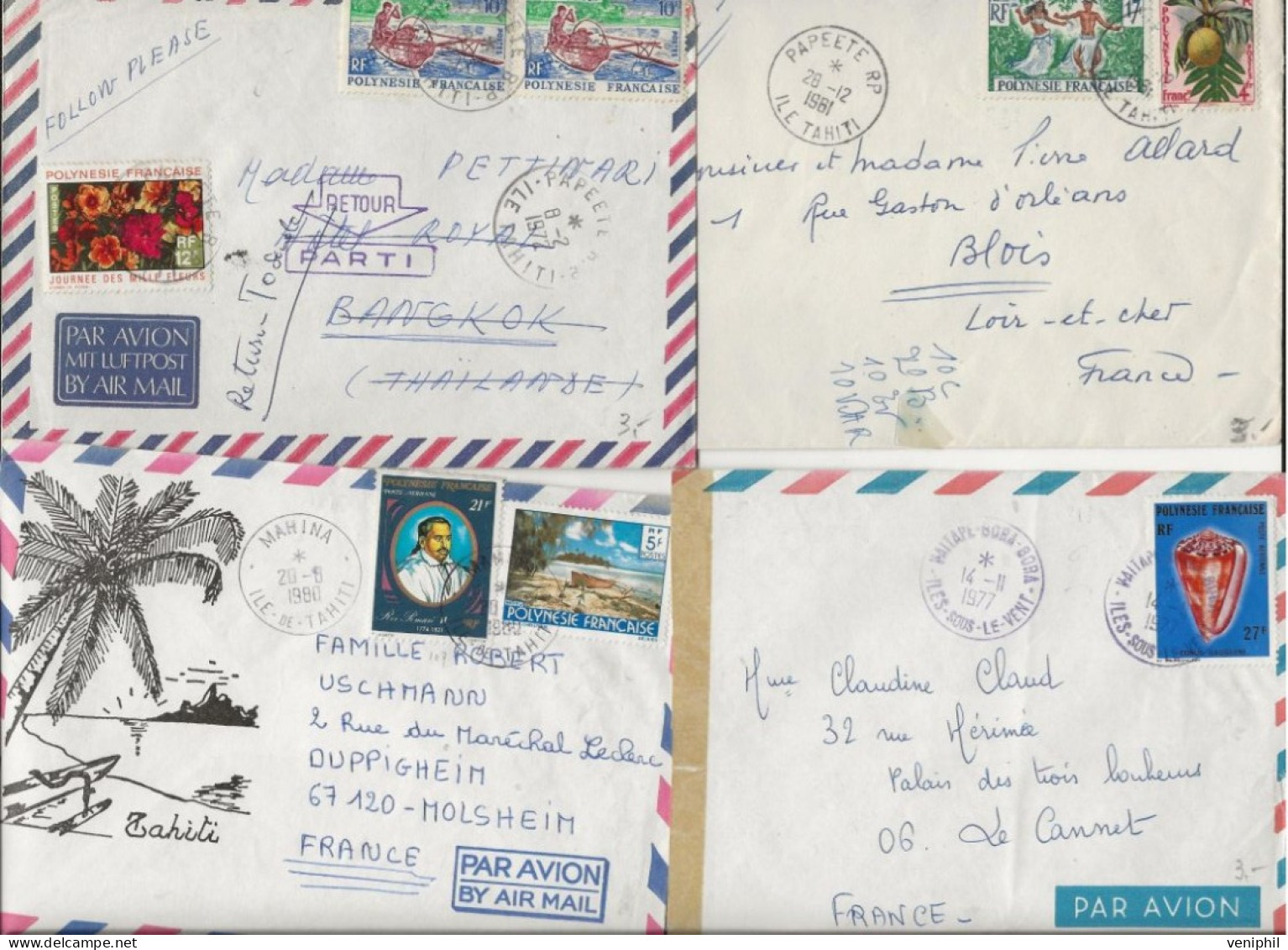 POLYNESIE FRANCAISE - LOT DE 4 LETTRES 1961 A 1980 --BEAUX AFFRANCHISSEMENTS - Verzamelingen & Reeksen