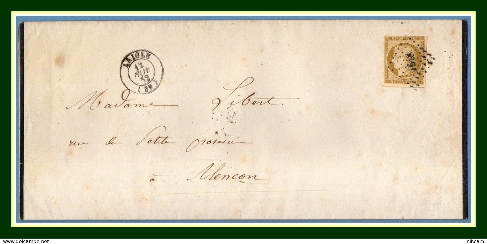 LAC Faire Part Typographié PC 1618 /N° 1 Type 15 L'AIGLE (59) 1852 > Alençon T15 - 1849-1850 Ceres